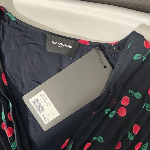 NWT $388 The Kooples [ 4‎ (XL) ] V-Neck Cherry Print Asymmetric Dress #G903 - Picture 10 of 14